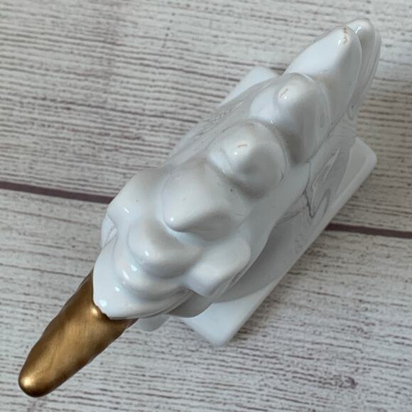 White Ceramic Unicorn Statue Figurine Bust with Gold Horn Glazed Finish 6" - Picture 5 of 14
